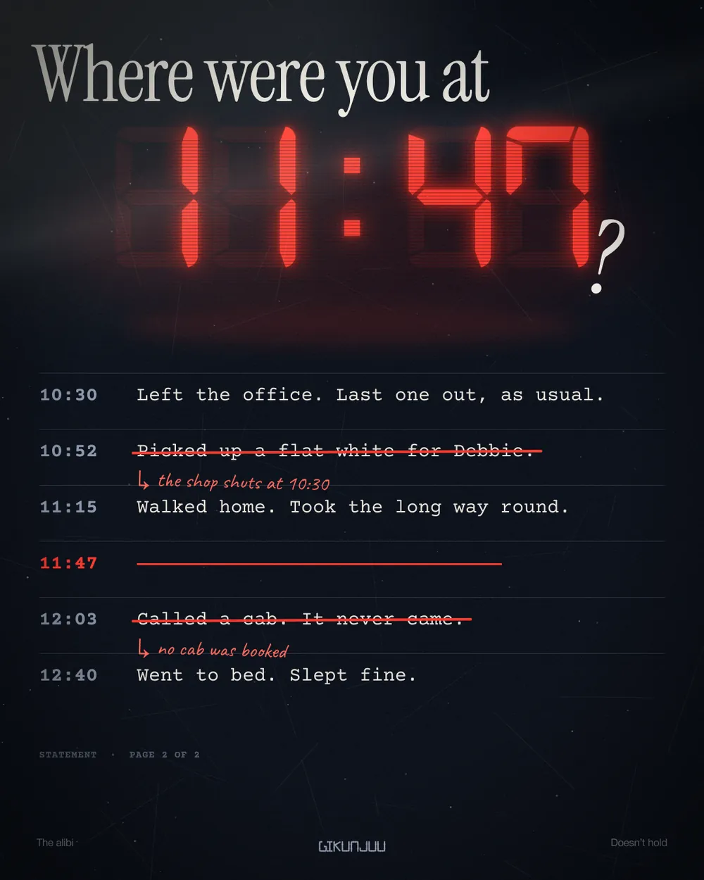 Mystery · Where were you at 11:47?